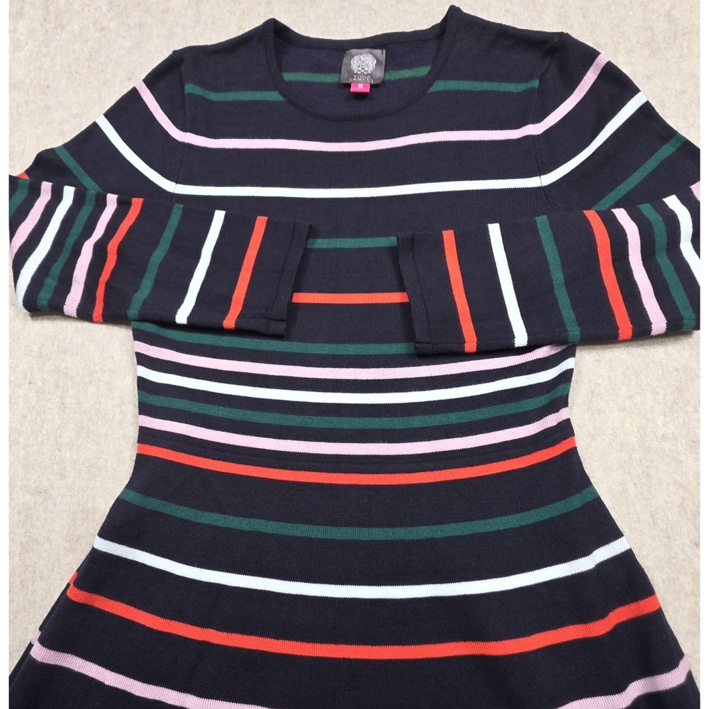 Vince Camuto Sweater Dress Knee Length A-line Stripe Rainbow Stretch XS - Picture 1 of 9